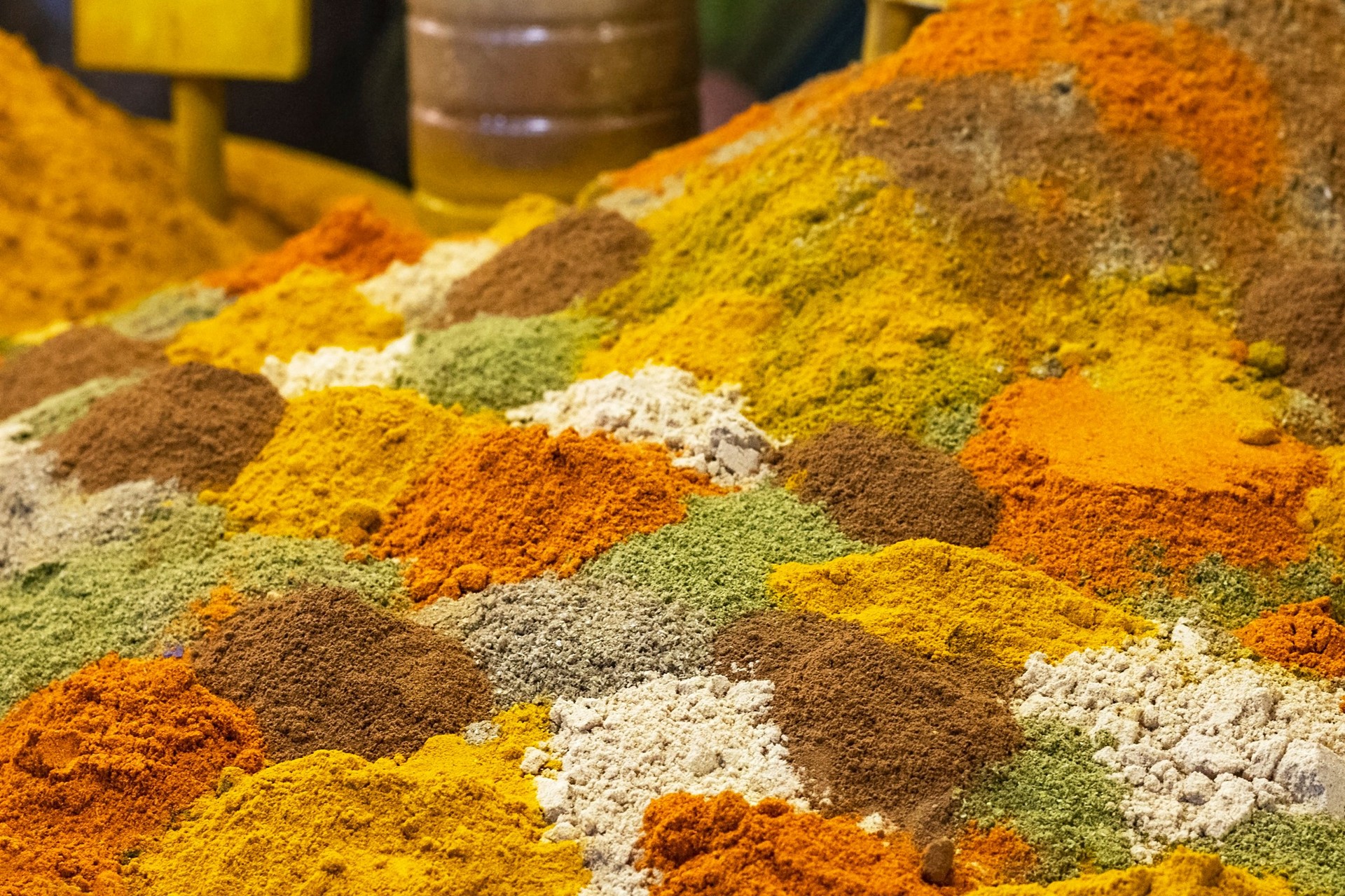 Pile of different colorful spices in the eastern bazaar.